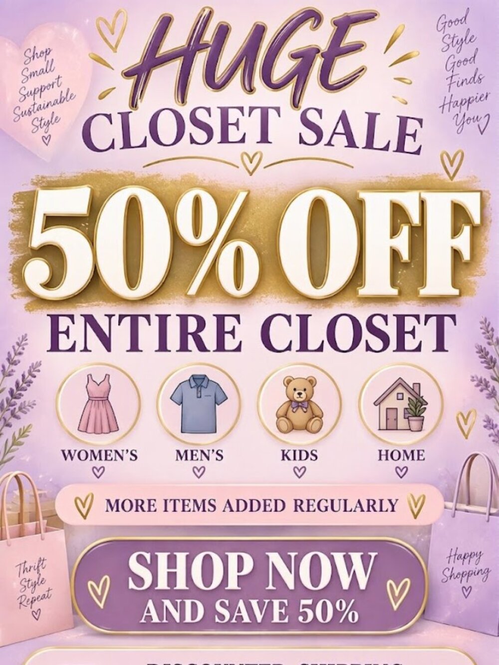 50% OFF - HUGE CLOSET SALE - 50% OFF